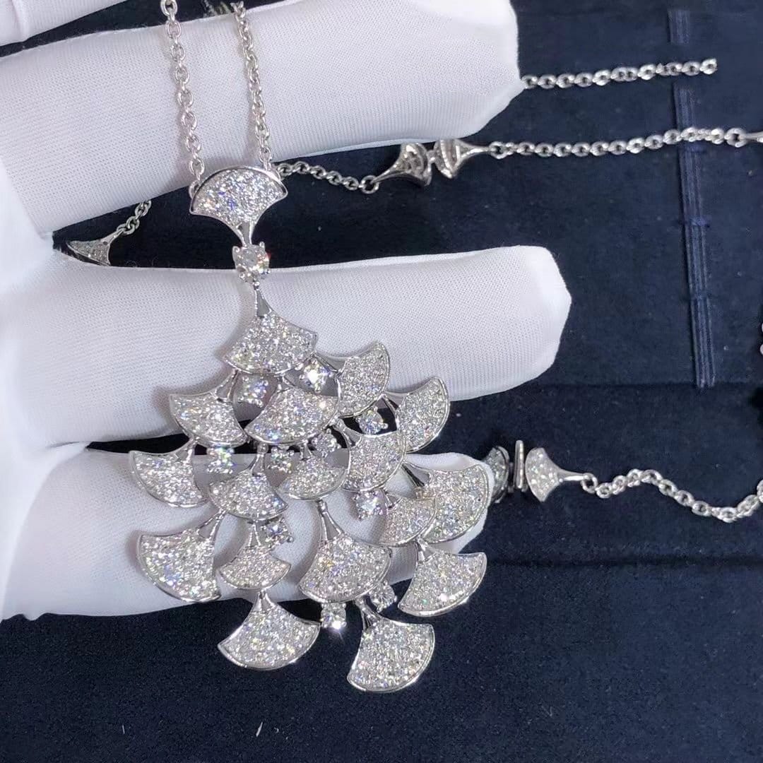 bvlgari divas dream 18k white gold full pave diamonds pendant necklace