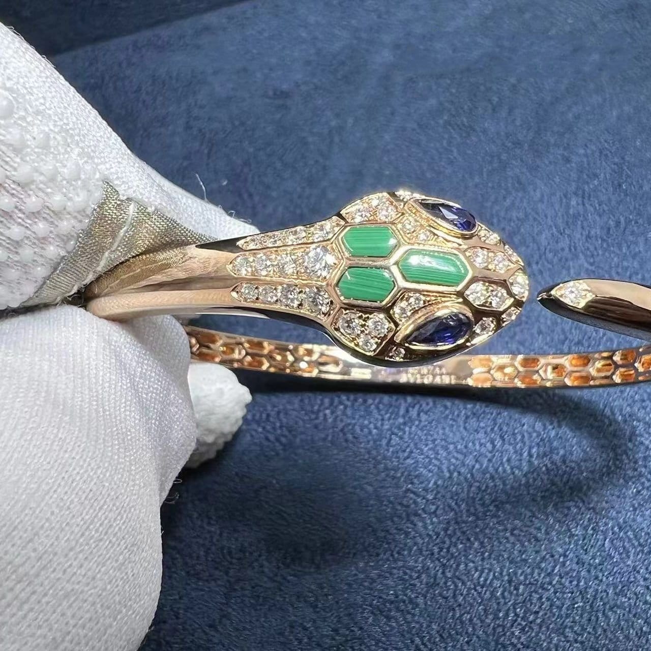 bvlgari serpenti 18k rose gold blue sapphire malachite pave diamond bracelet 356201 1
