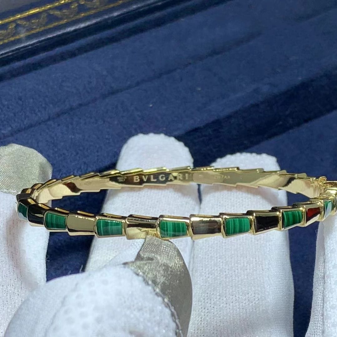 bvlgari serpenti 18k yellow gold set with malachite elements bracelet