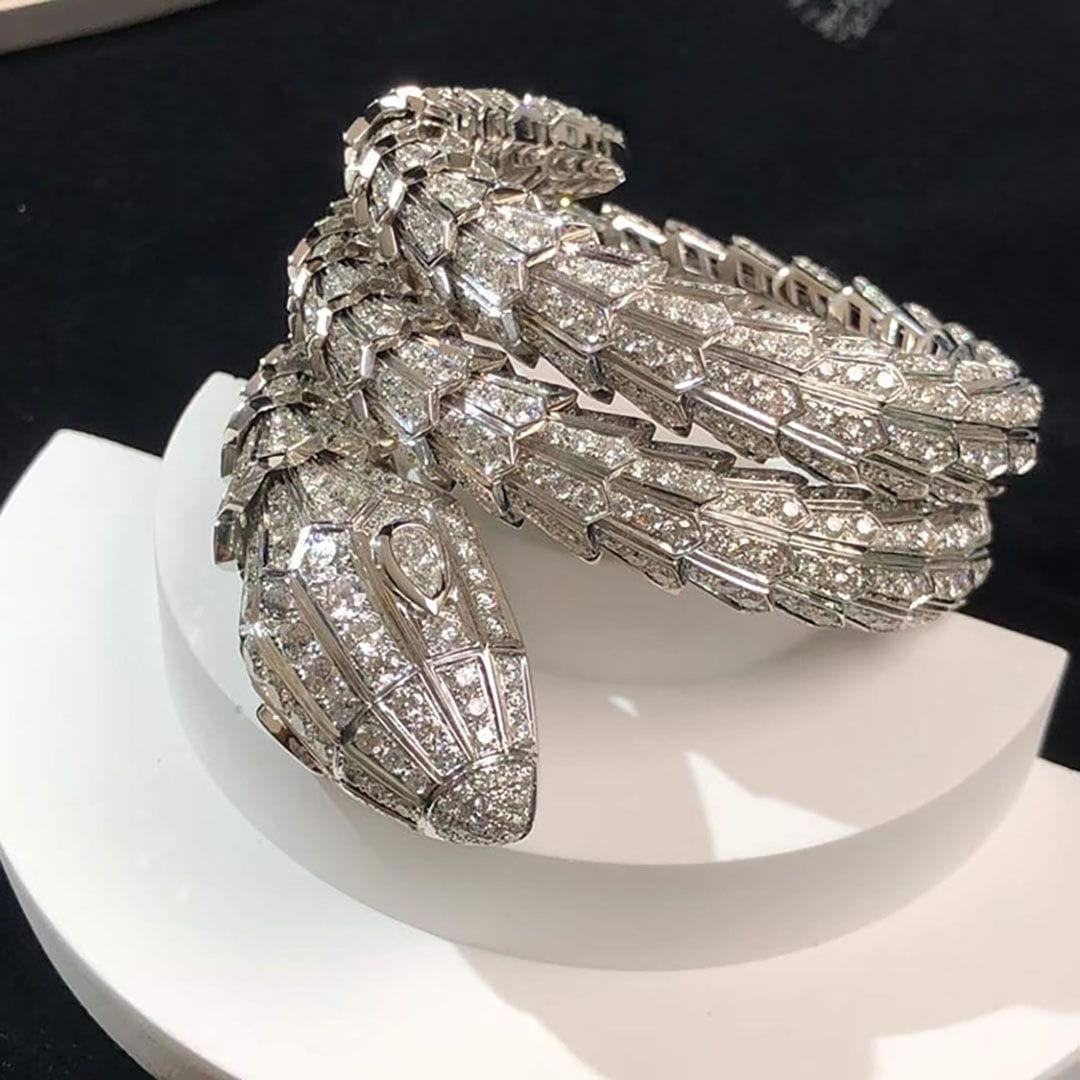 bvlgari serpenti full pave diamond triple wrap serpenti 18k white gold bracelet