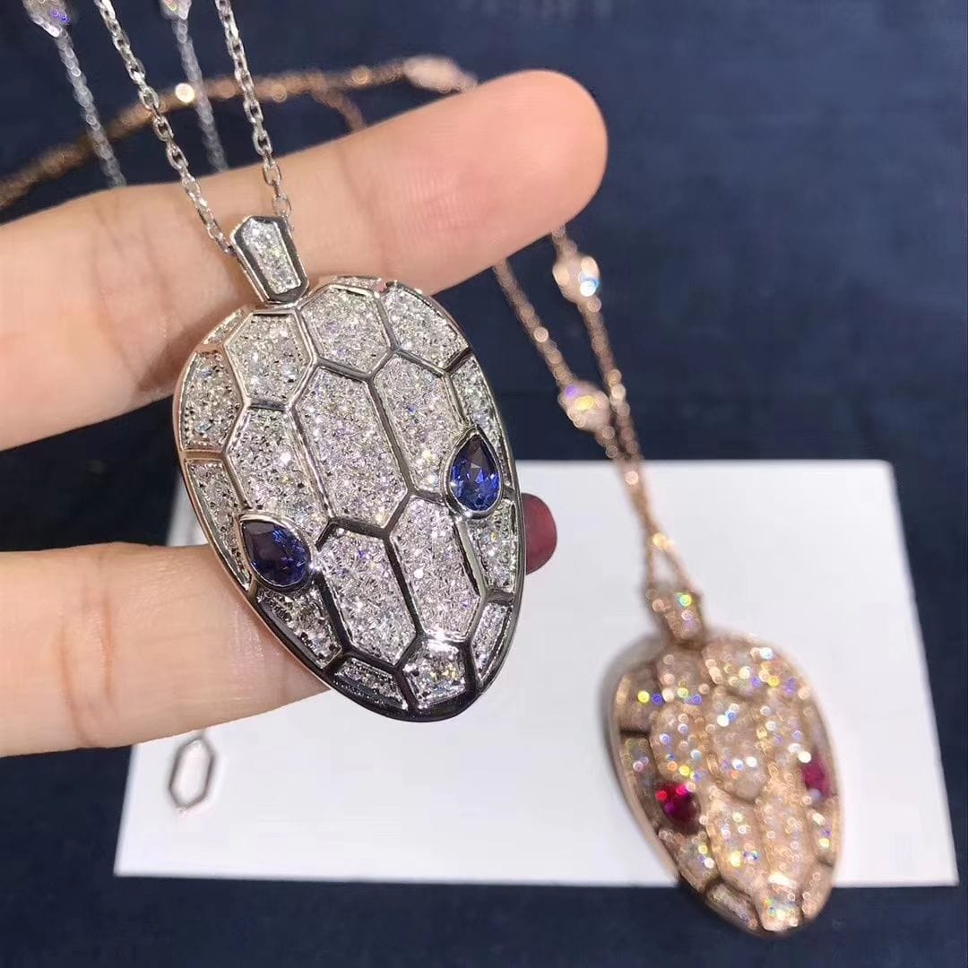 bvlgari serpenti seduttori 18k white gold pave diamonds blue sapphire pendant necklace 353529 1