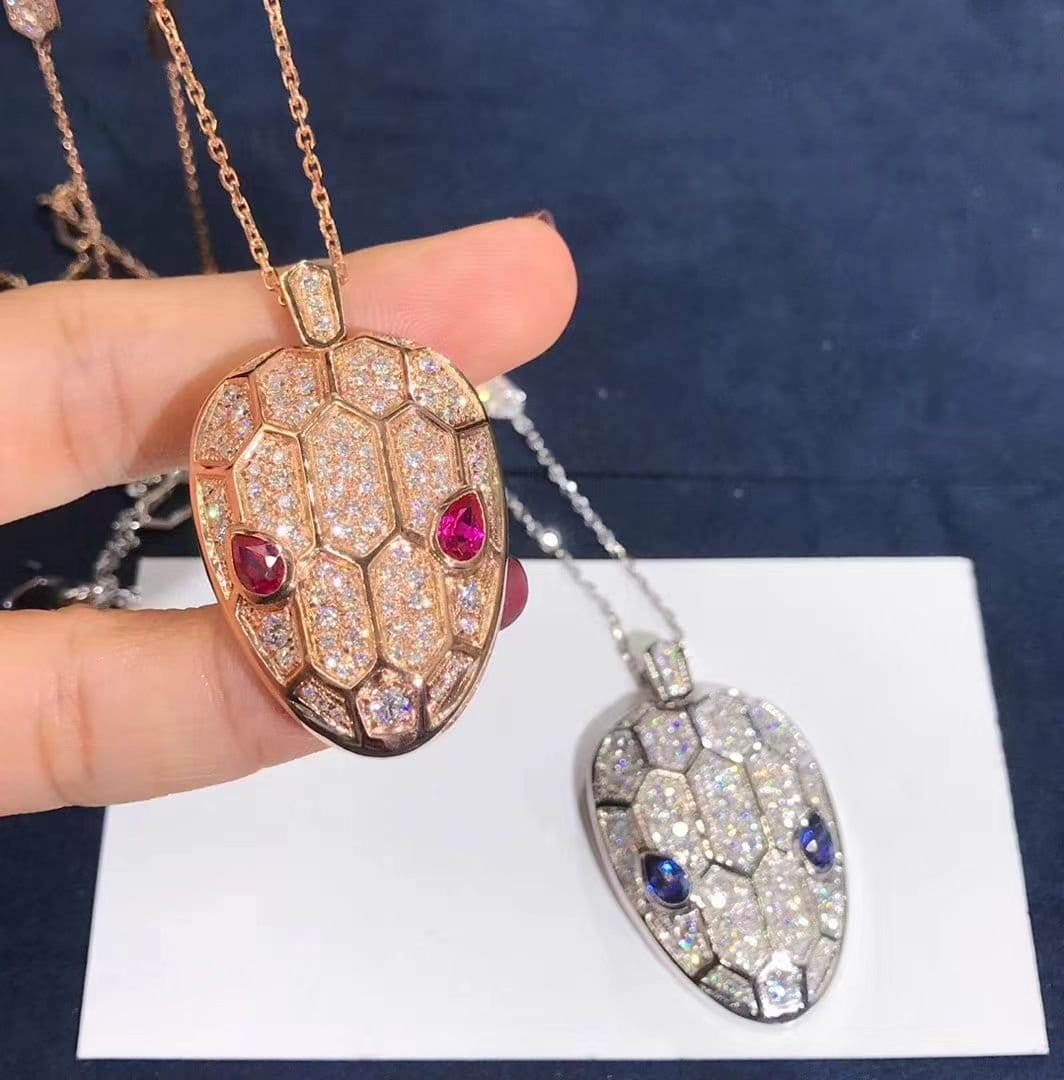 bvlgari serpenti seduttori 18k white gold pave diamonds blue sapphire pendant necklace 353529 2