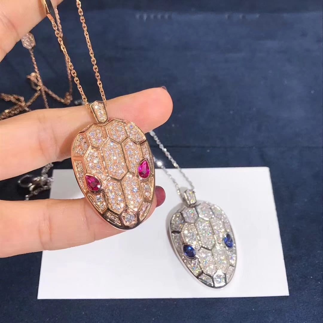 bvlgari serpenti seduttori 18k white gold pave diamonds blue sapphire pendant necklace 353529 3