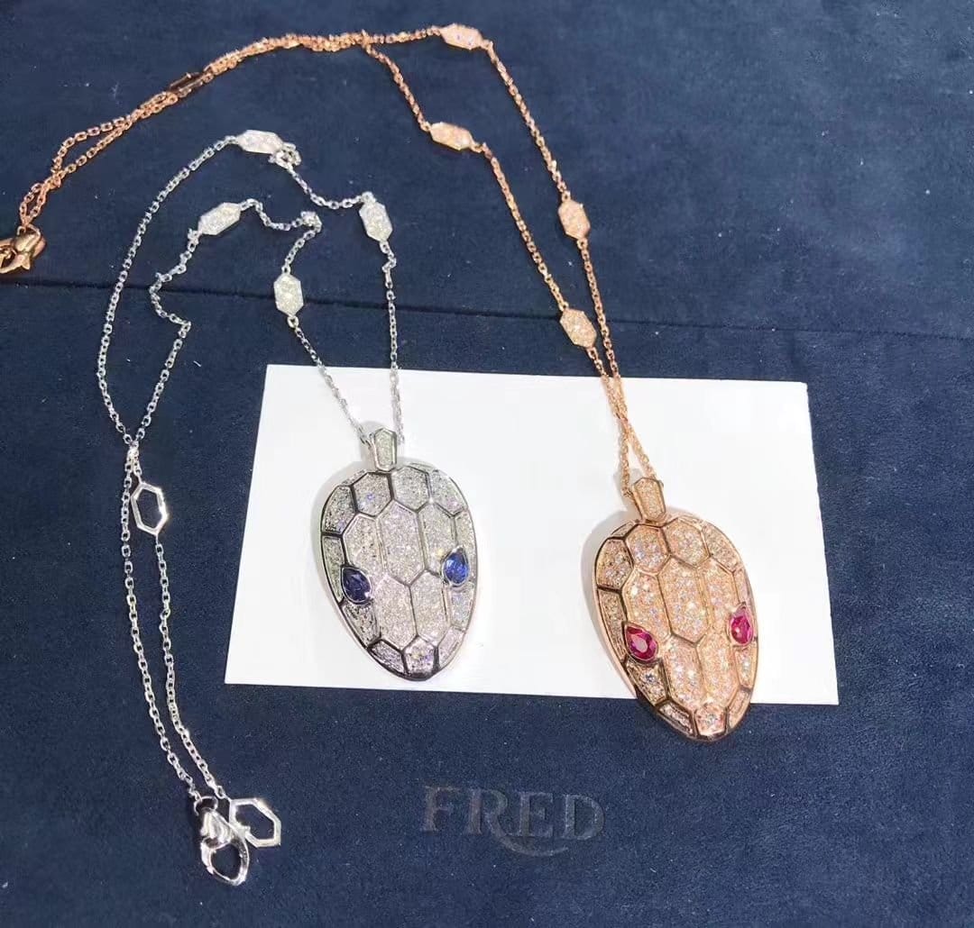 bvlgari serpenti seduttori 18k white gold pave diamonds blue sapphire pendant necklace 353529 5