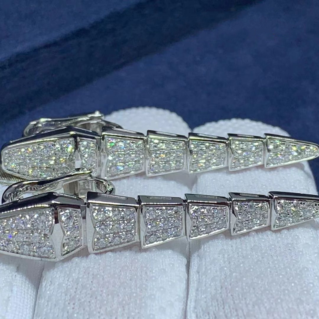 bvlgari serpenti viper 18k white gold full pave diamonds drop earrings