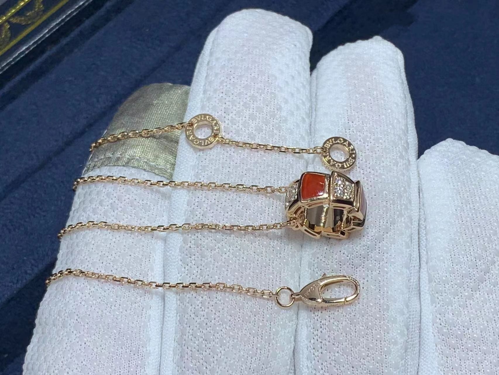 bvlgari serpenti viper 18kt rose gold with demi pave diamonds and carnelian necklace 1