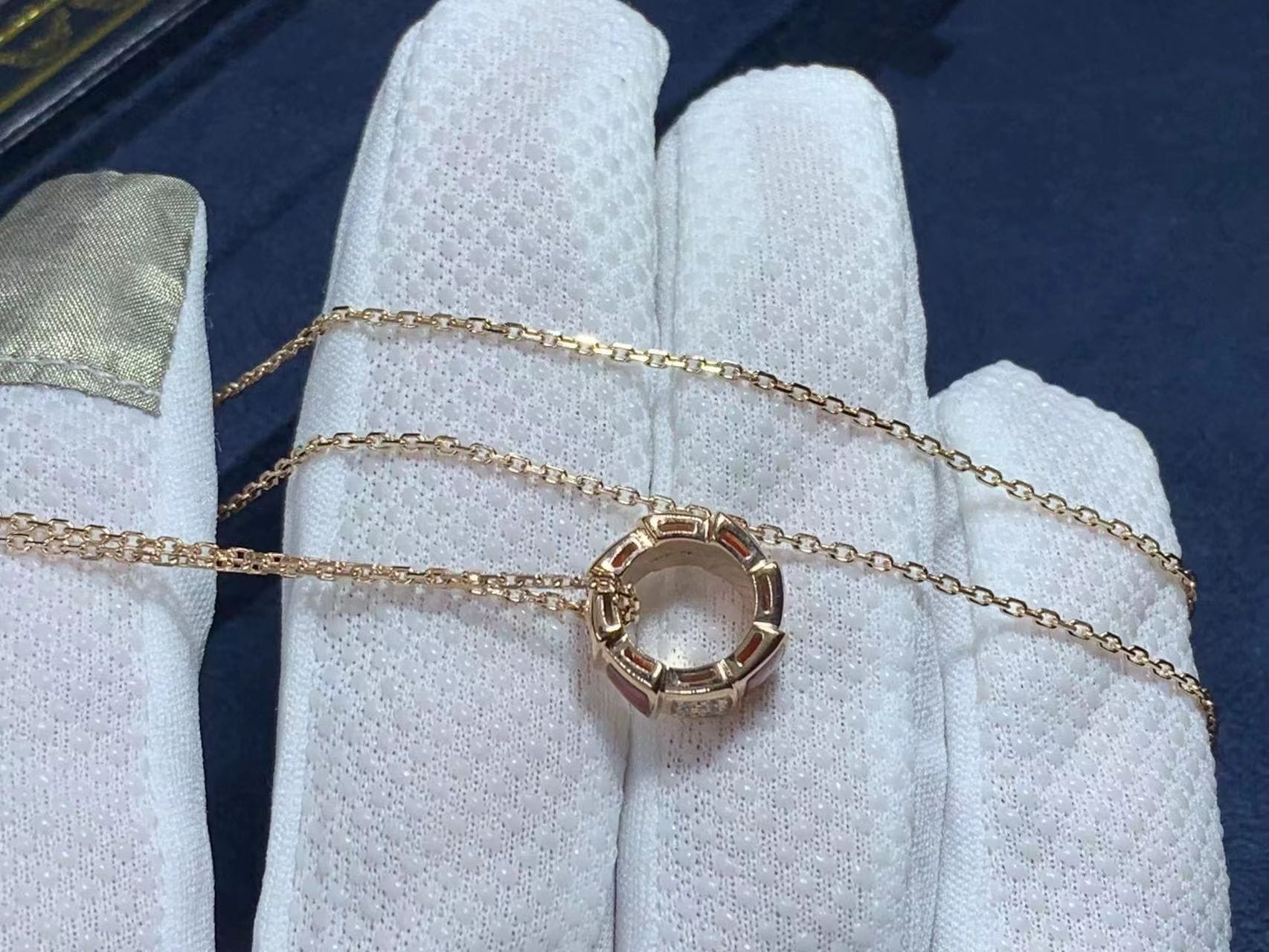 bvlgari serpenti viper 18kt rose gold with demi pave diamonds and carnelian necklace 2