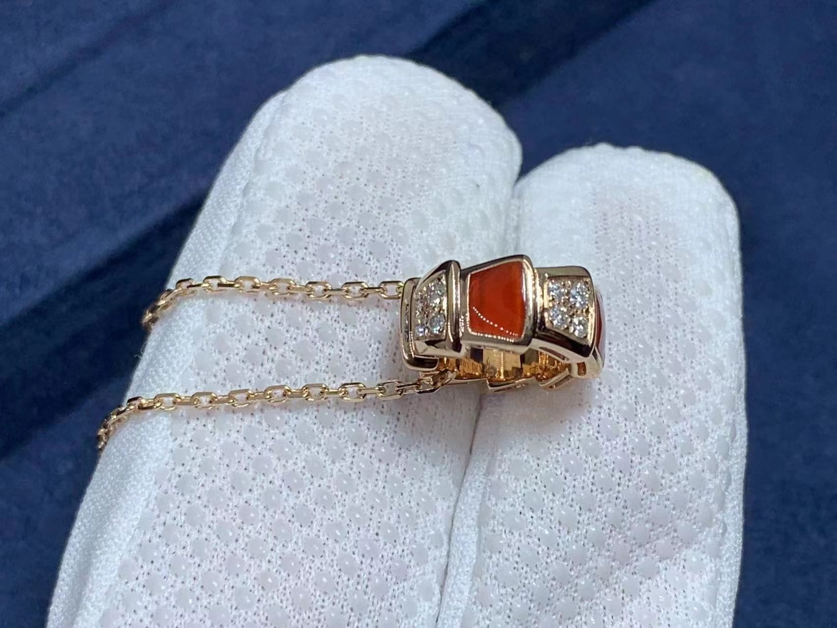 bvlgari serpenti viper 18kt rose gold with demi pave diamonds and carnelian necklace 3