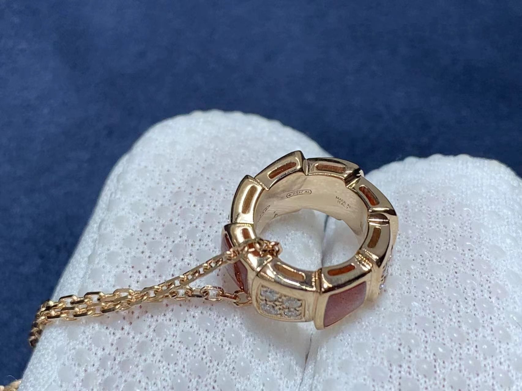 bvlgari serpenti viper 18kt rose gold with demi pave diamonds and carnelian necklace 4
