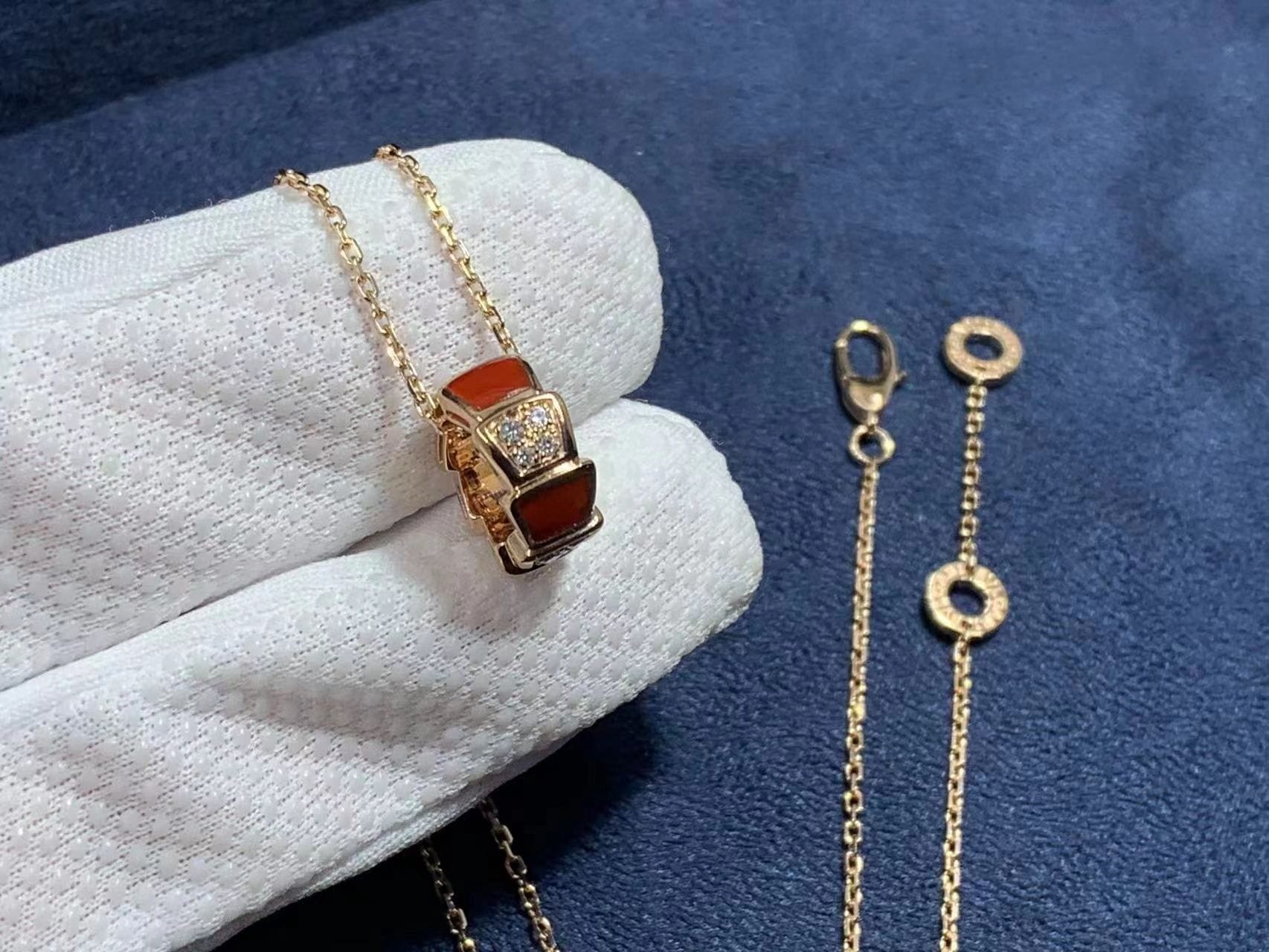 bvlgari serpenti viper 18kt rose gold with demi pave diamonds and carnelian necklace 5