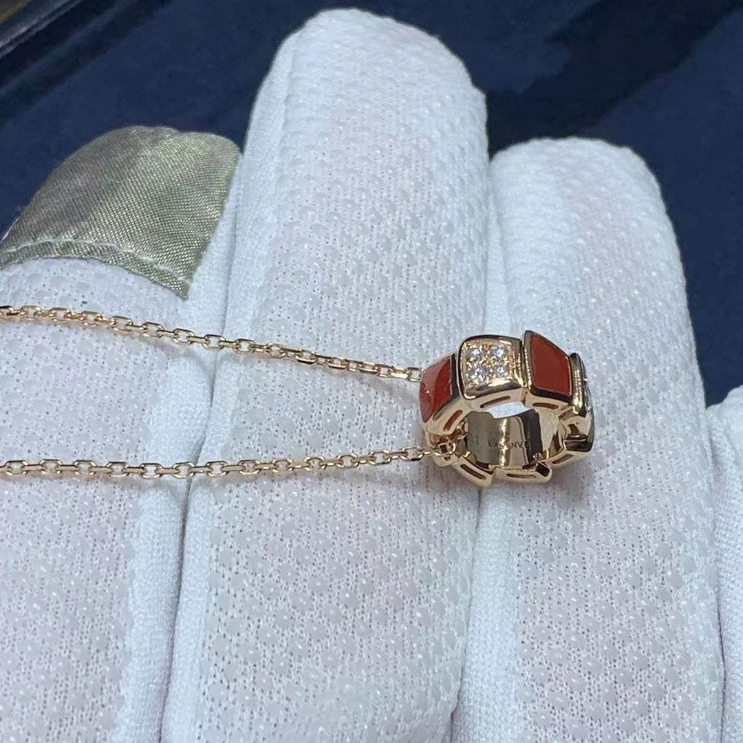 bvlgari serpenti viper 18kt rose gold with demi pave diamonds and carnelian necklace