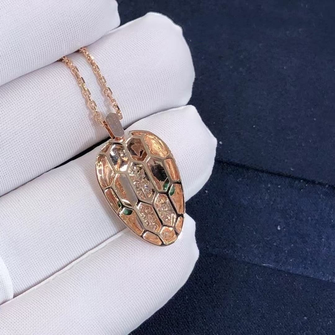 bvlgari serpenti necklace with 18 kt rose gold chain and pendant set with malachite eyes and demi pave diamonds 6