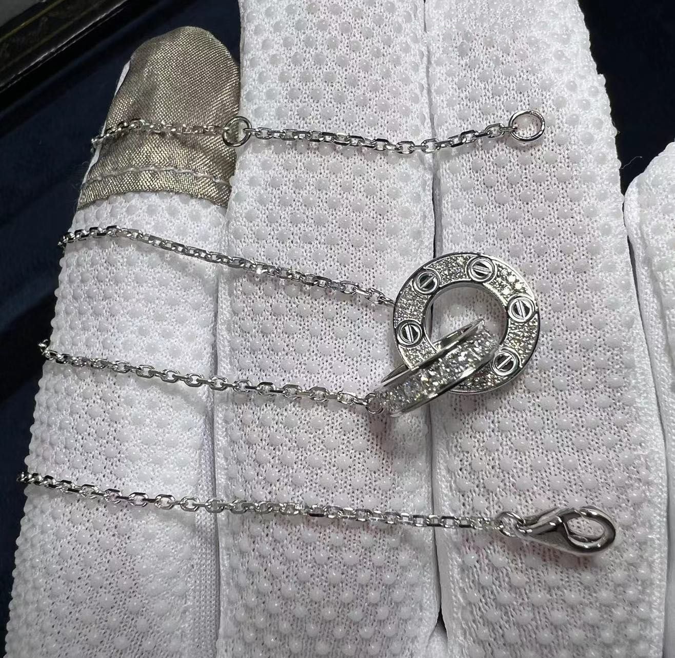 cartier 18k white gold 0.3ct diamond paved love necklace b7216300 1
