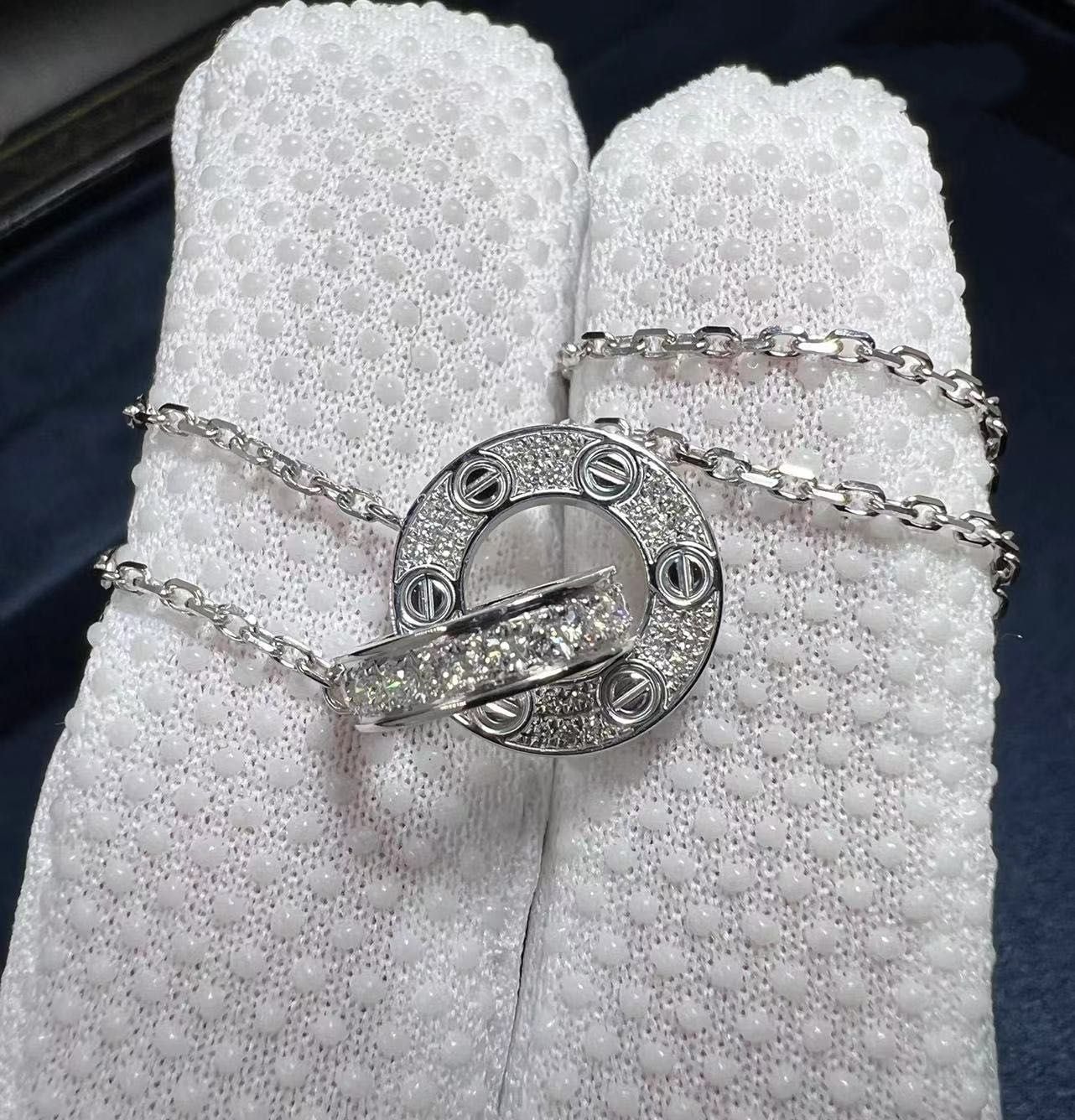 cartier 18k white gold 0.3ct diamond paved love necklace b7216300 2