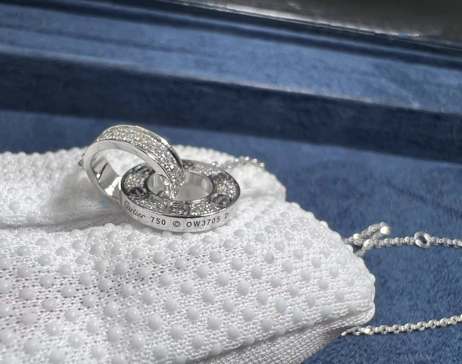 cartier 18k white gold 0.3ct diamond paved love necklace b7216300 3