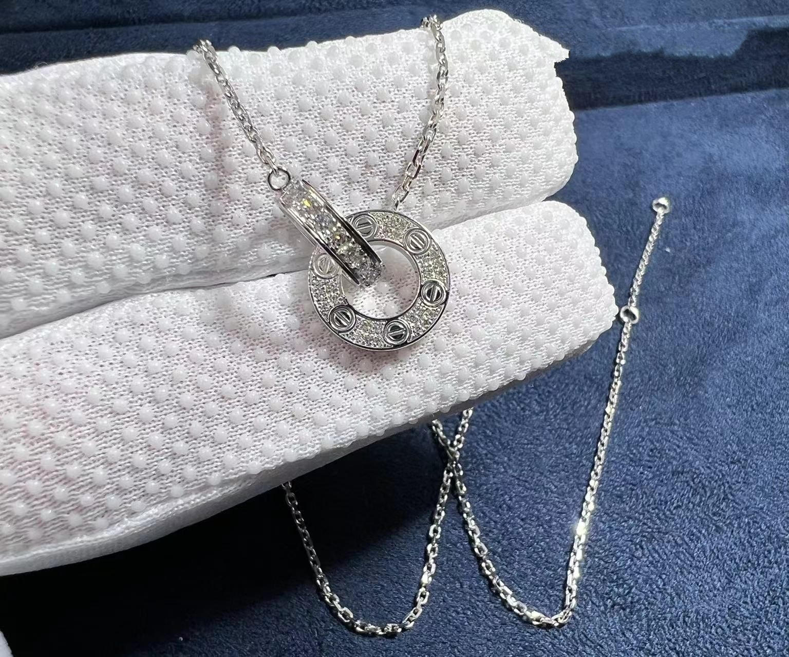 cartier 18k white gold 0.3ct diamond paved love necklace b7216300 4