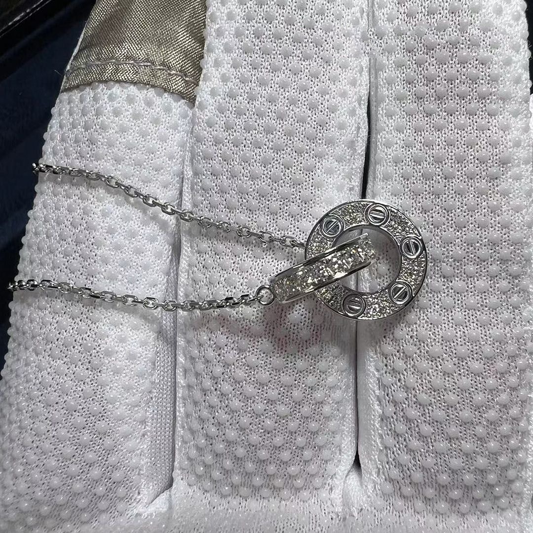 cartier 18k white gold 0.3ct diamond paved love necklace b7216300 5