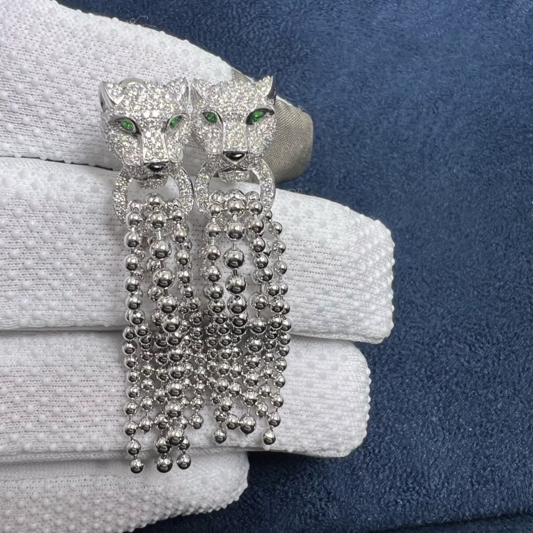 cartier 18k white gold 1.48ct diamond panthere de cartier tassel earrings n8515073