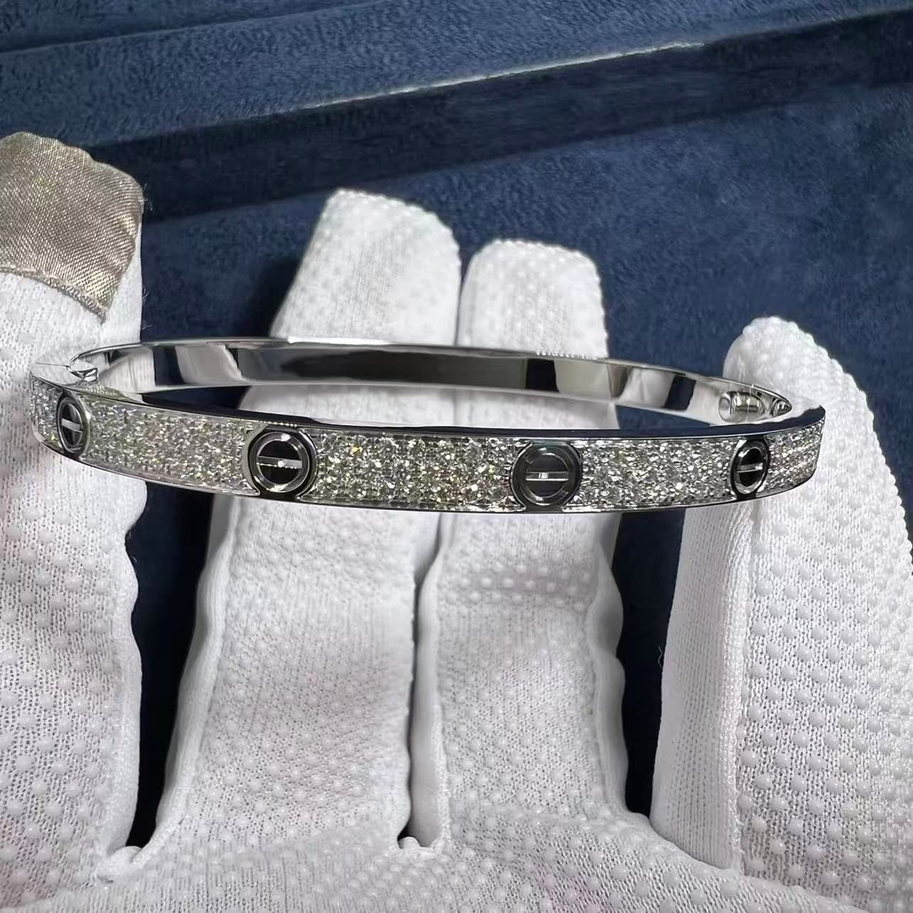 cartier 18k white gold 237 full pave diamond love bracelet n6737617