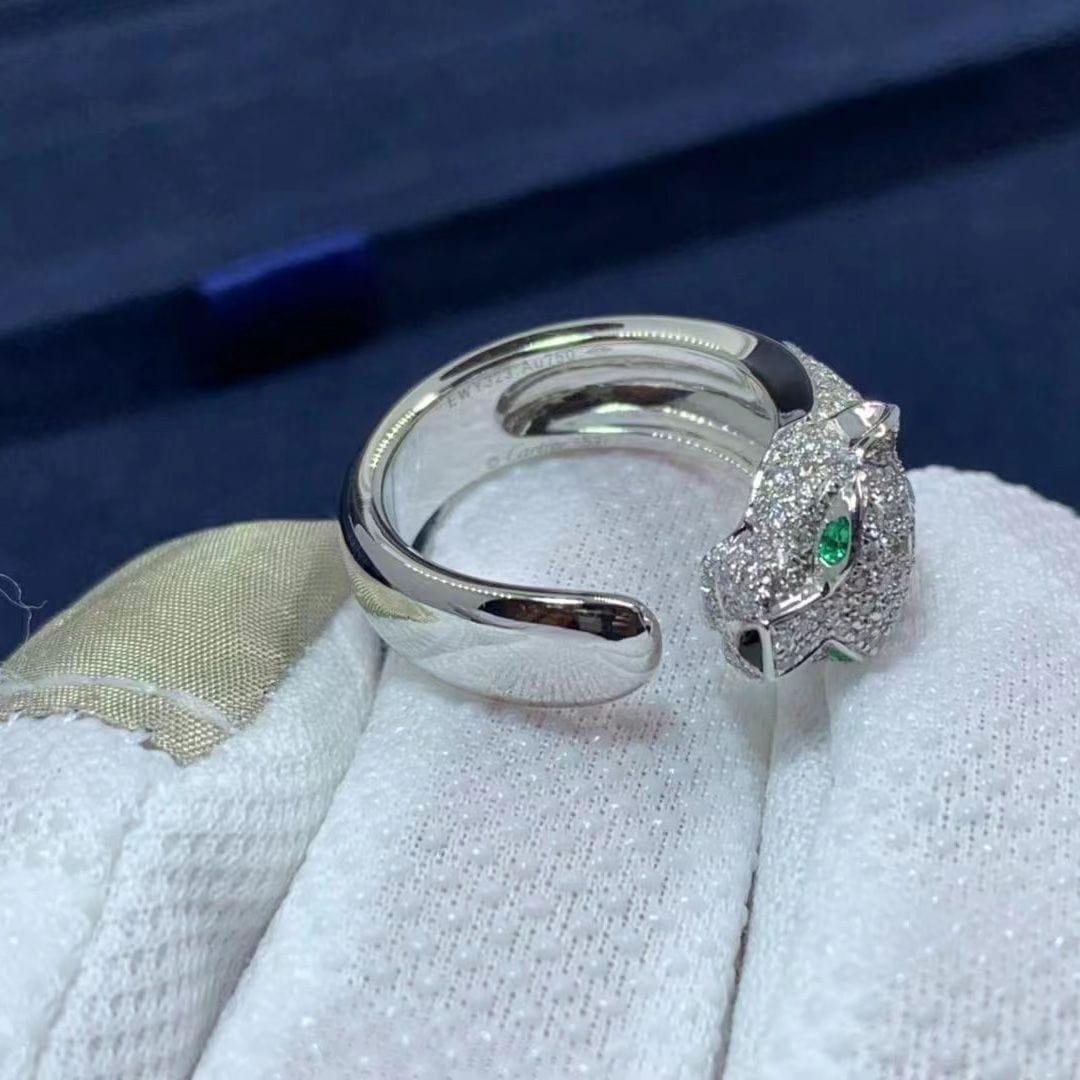 cartier 18k white gold diamond emerald onyx panthere de cartier ring n4224900