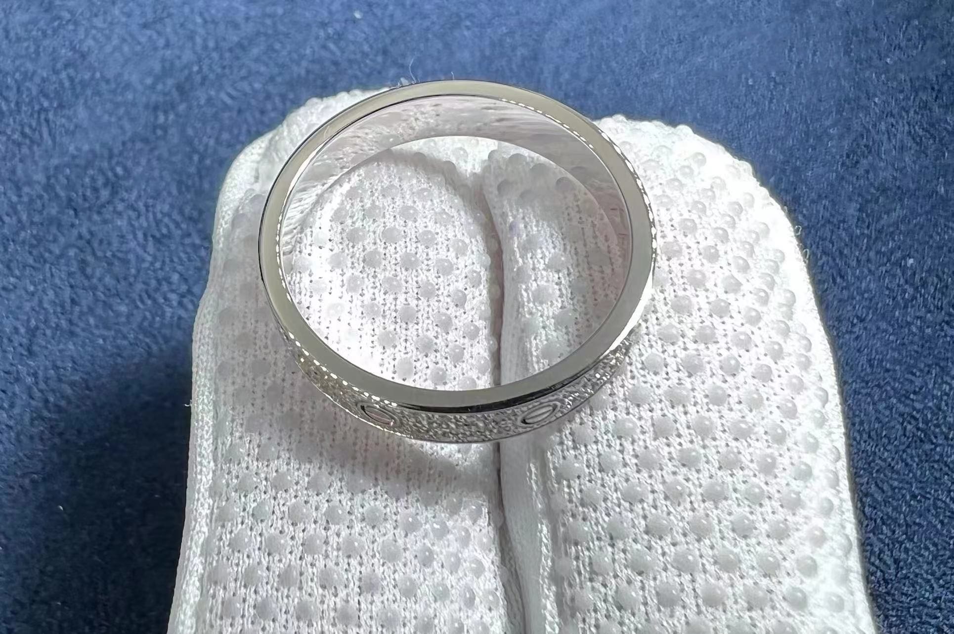 cartier 18k white gold diamond paved 4mm love wedding band ring b4083400 1