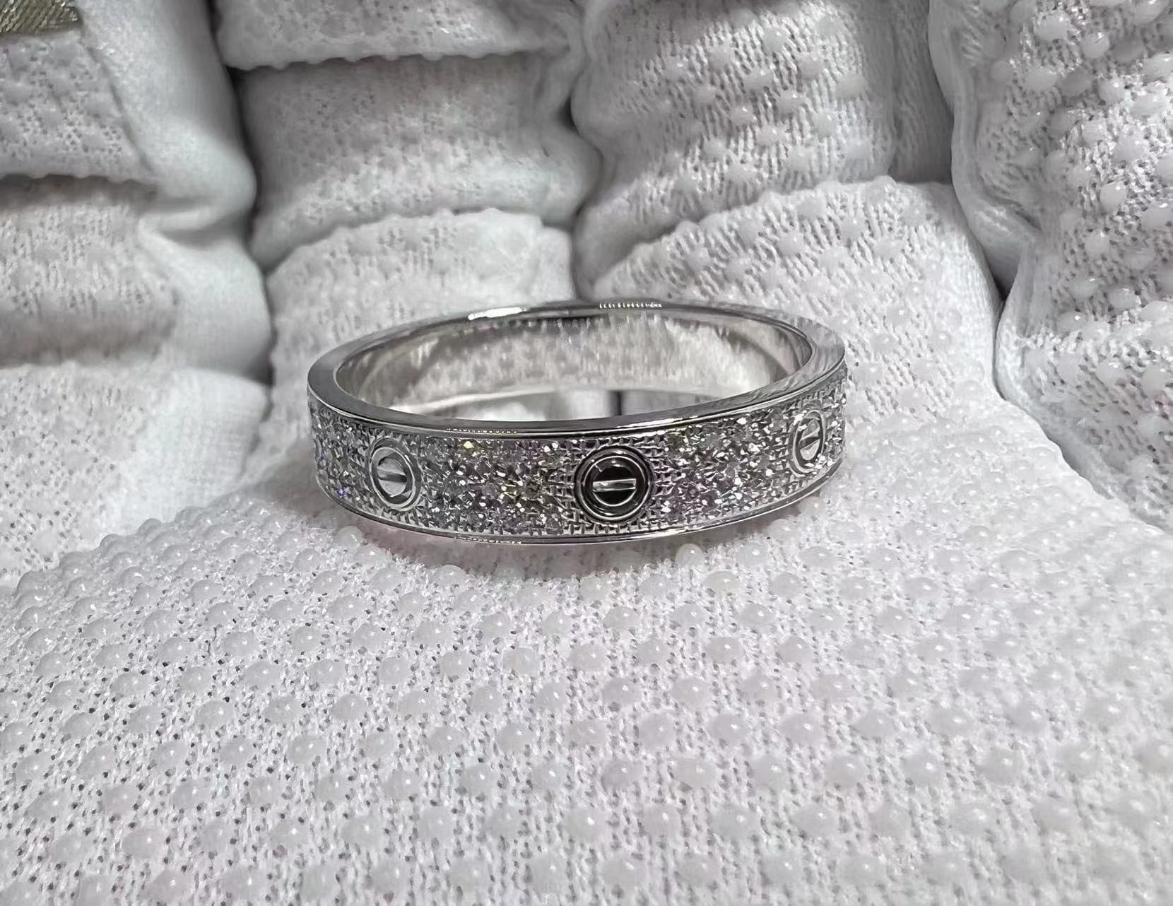 cartier 18k white gold diamond paved 4mm love wedding band ring b4083400 4