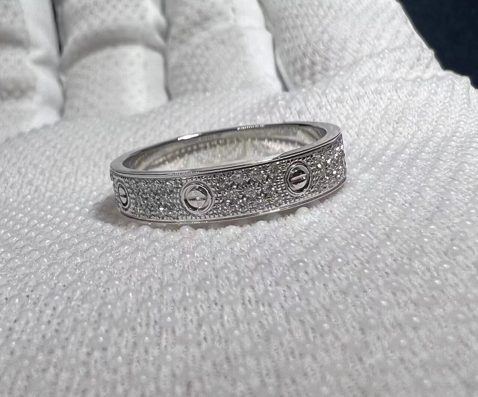 cartier 18k white gold diamond paved 4mm love wedding band ring b4083400 5