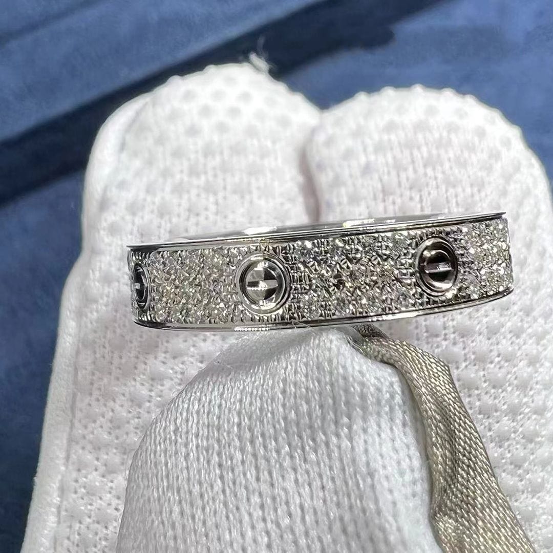 cartier 18k white gold diamond paved 4mm love wedding band ring b4083400