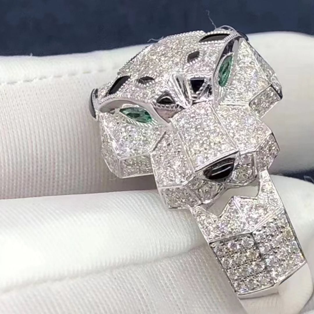 cartier 18k white gold diamond paved panthere de cartier ring n4211000