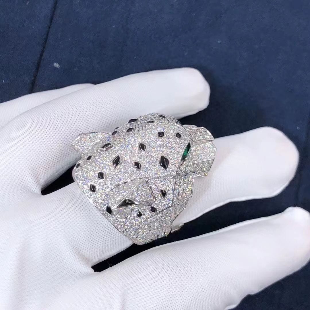 cartier 18k white gold full pave diamonds onyx panthere de cartier ring h4179600 1