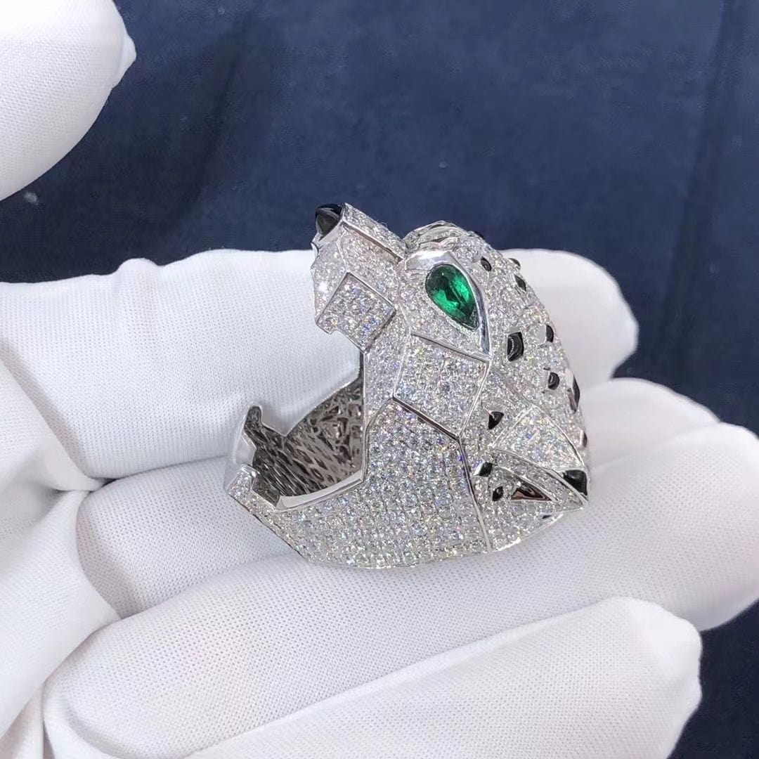 cartier 18k white gold full pave diamonds onyx panthere de cartier ring h4179600 2