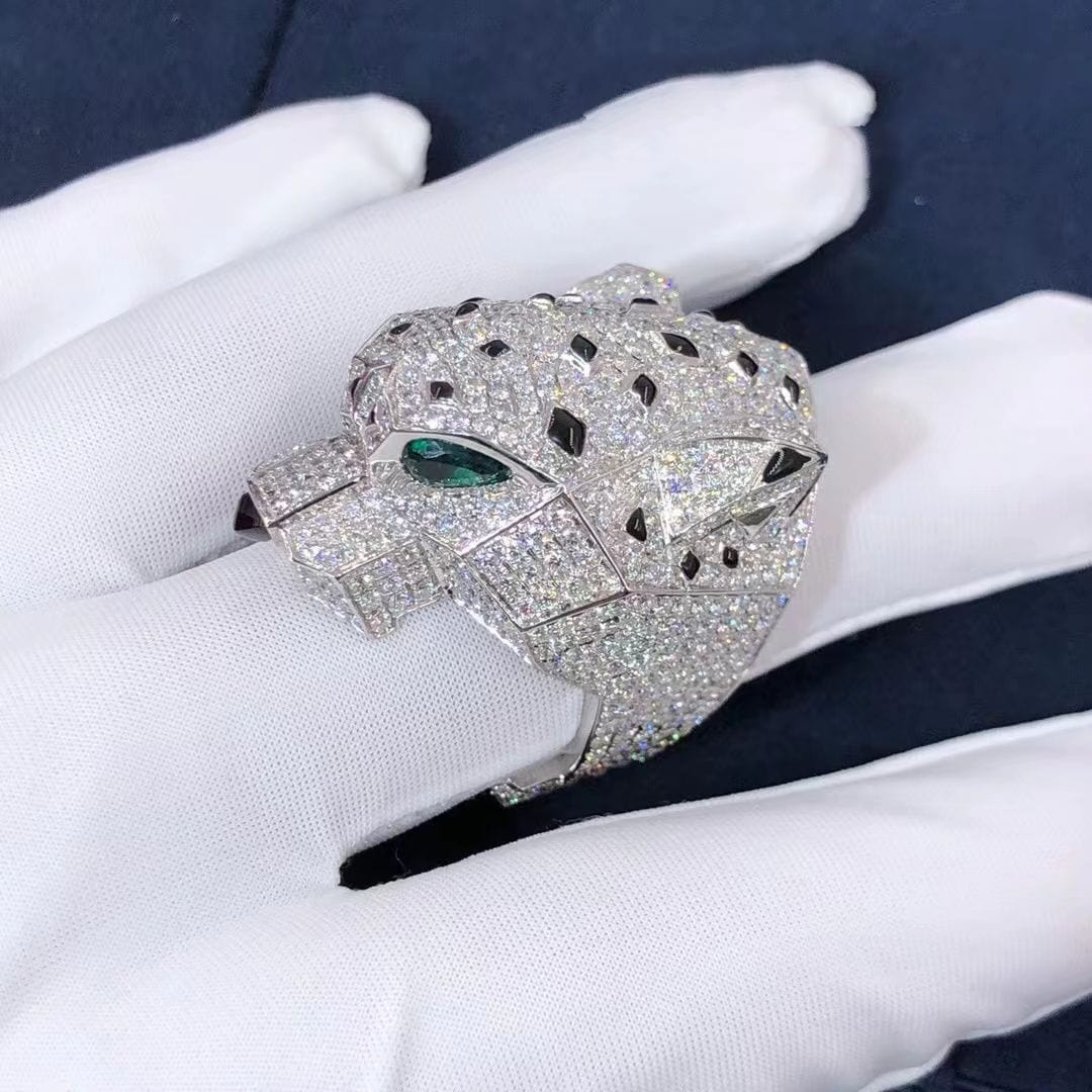 cartier 18k white gold full pave diamonds onyx panthere de cartier ring h4179600 4