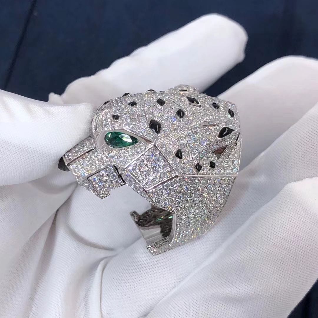 cartier 18k white gold full pave diamonds onyx panthere de cartier ring h4179600 5