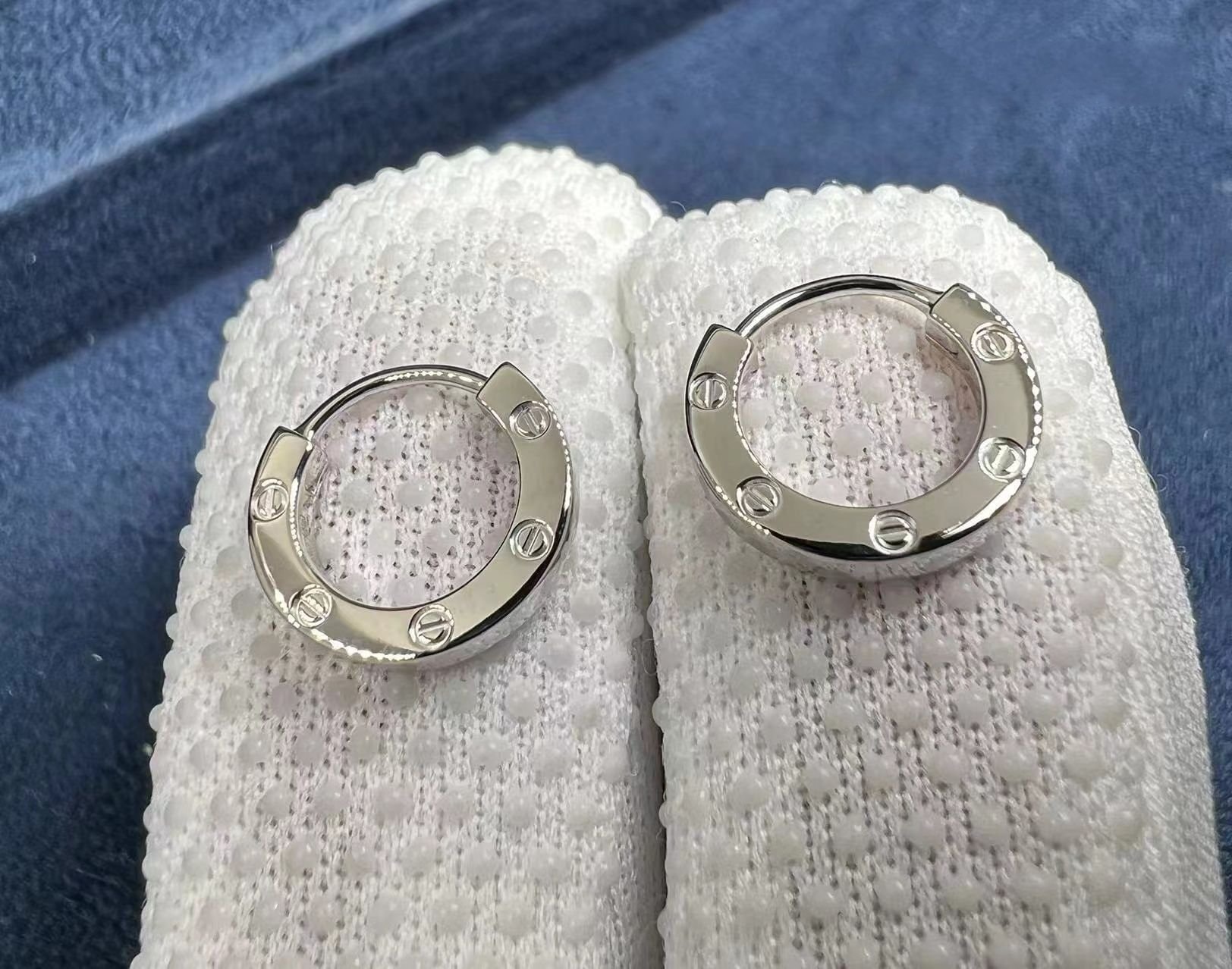 cartier 18k white gold pave diamond 12mm single love hoop earring b8301424 1