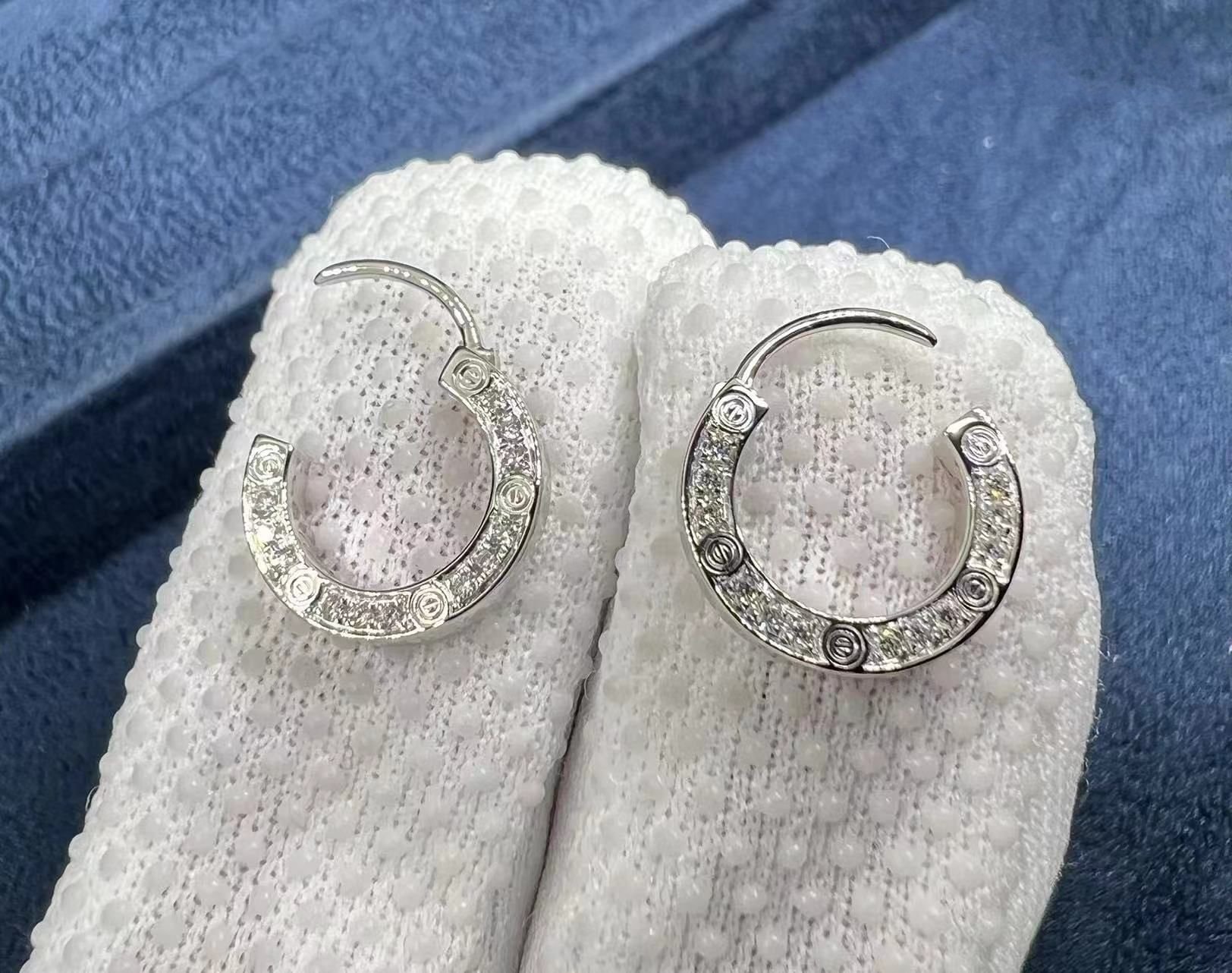cartier 18k white gold pave diamond 12mm single love hoop earring b8301424 3
