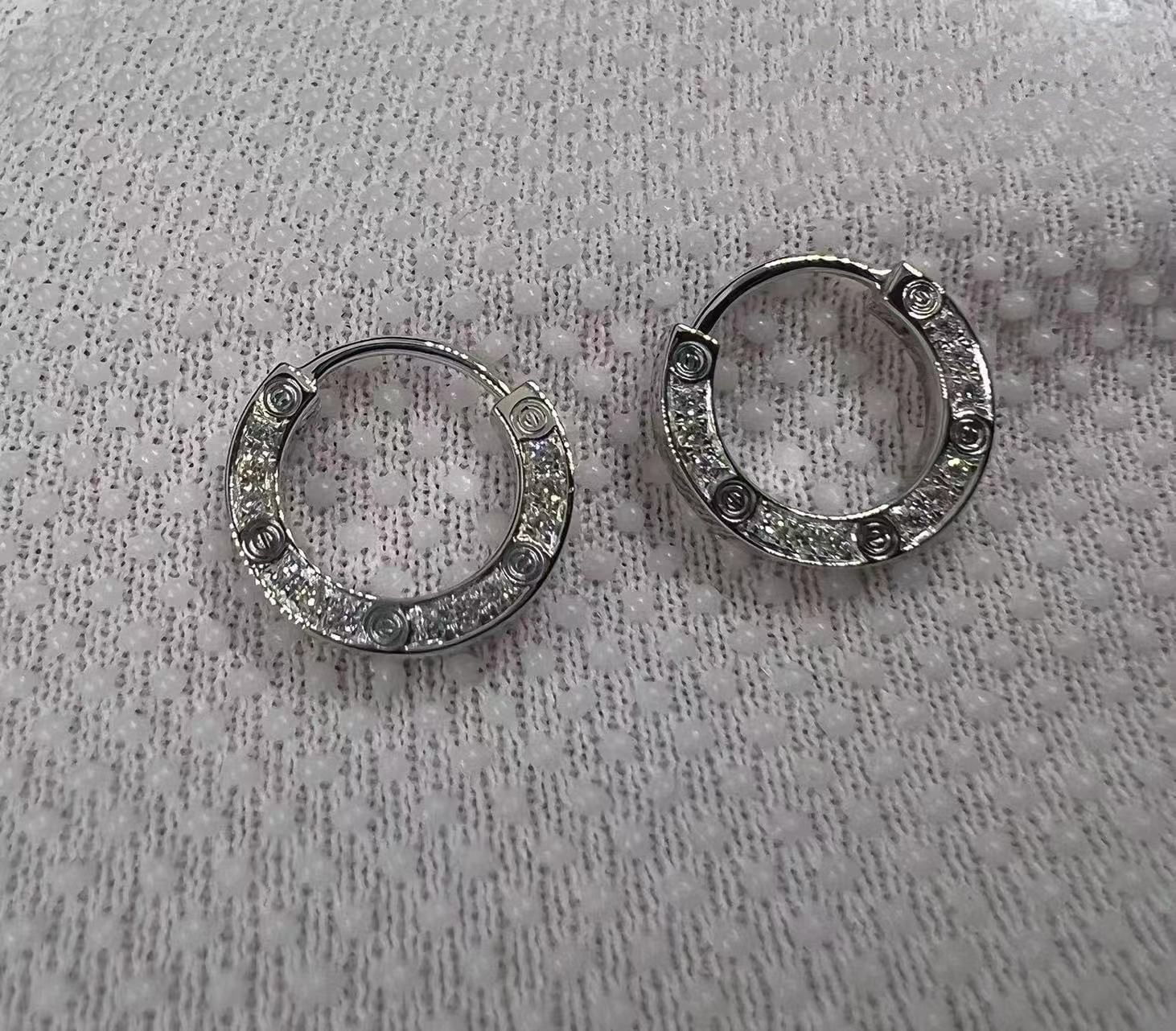 cartier 18k white gold pave diamond 12mm single love hoop earring b8301424 4