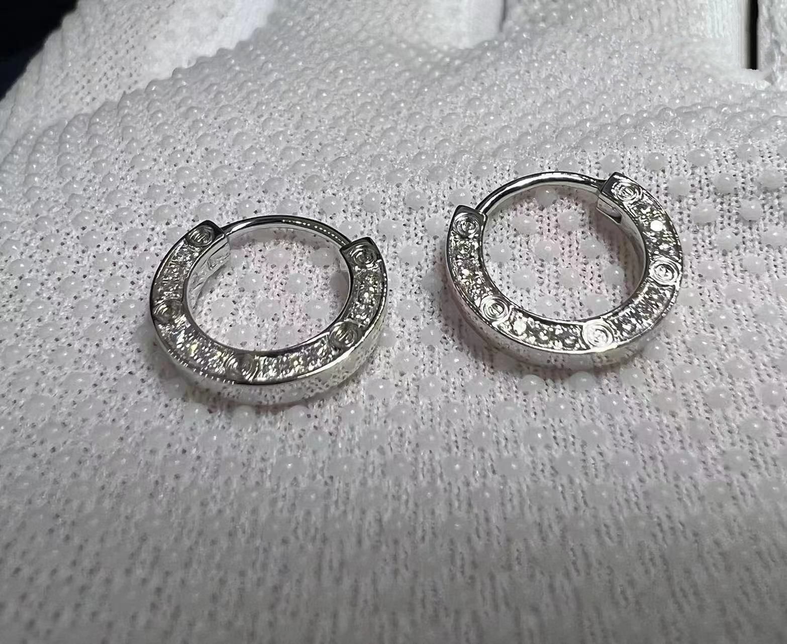 cartier 18k white gold pave diamond 12mm single love hoop earring b8301424 5