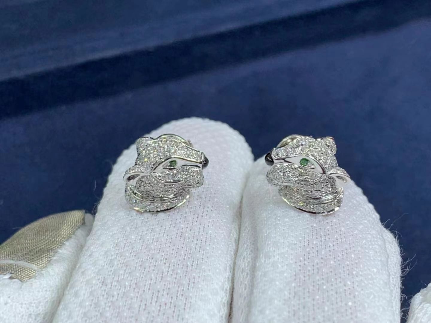 cartier 18k white gold pave diamond panthere de cartier stud earrings n8050700 1