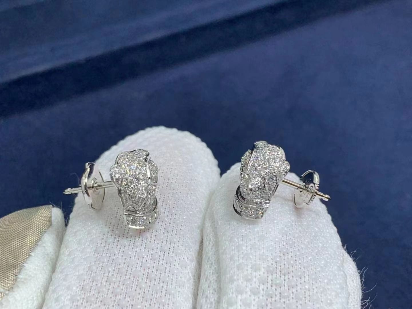 cartier 18k white gold pave diamond panthere de cartier stud earrings n8050700 2