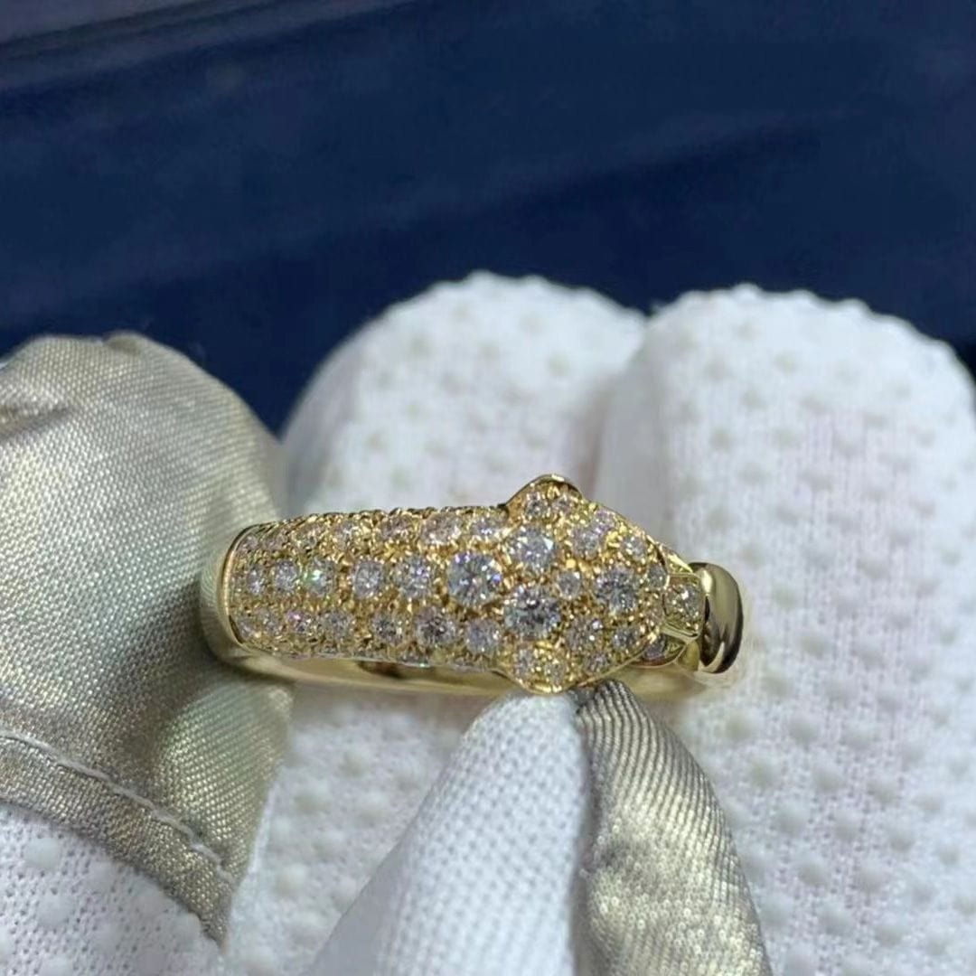 cartier 18k yellow gold diamond emerald onyx panthere de cartier ring n4765800