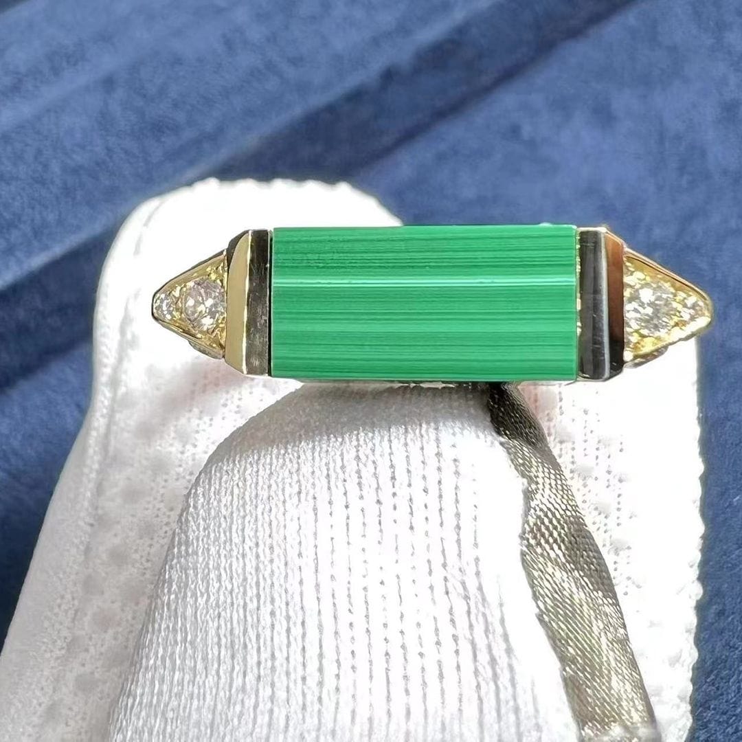 cartier 18k yellow gold diamond malachite les berlingots de cartier ring b4235500