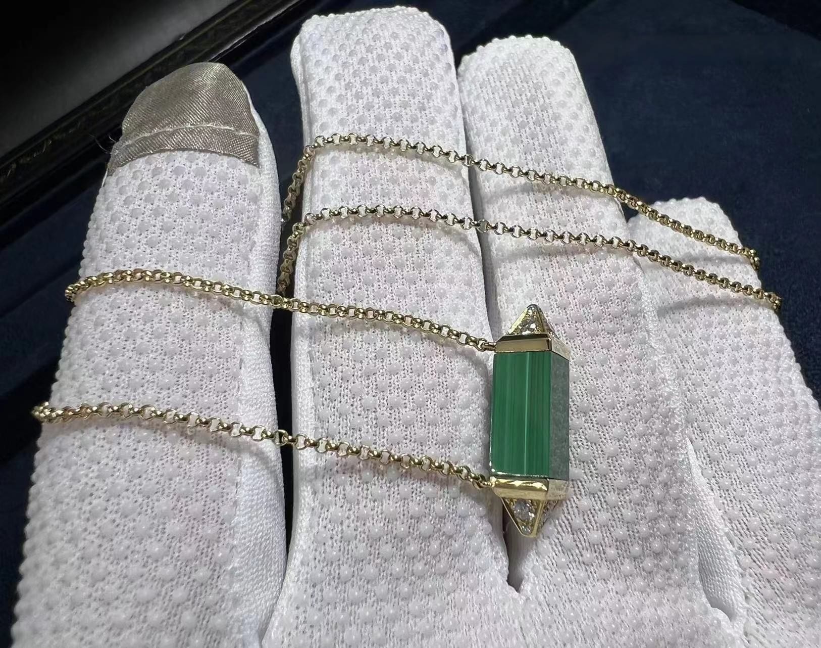 cartier 18k yellow gold diamond malachite medium model les berlingots de cartier necklace b7224782 3