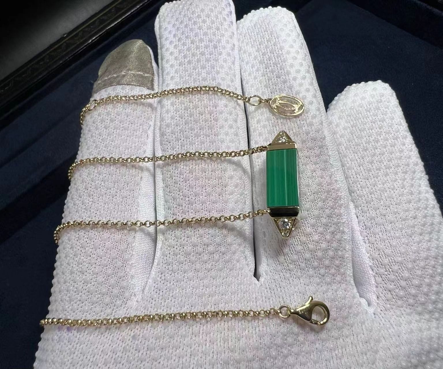 cartier 18k yellow gold diamond malachite medium model les berlingots de cartier necklace b7224782 4