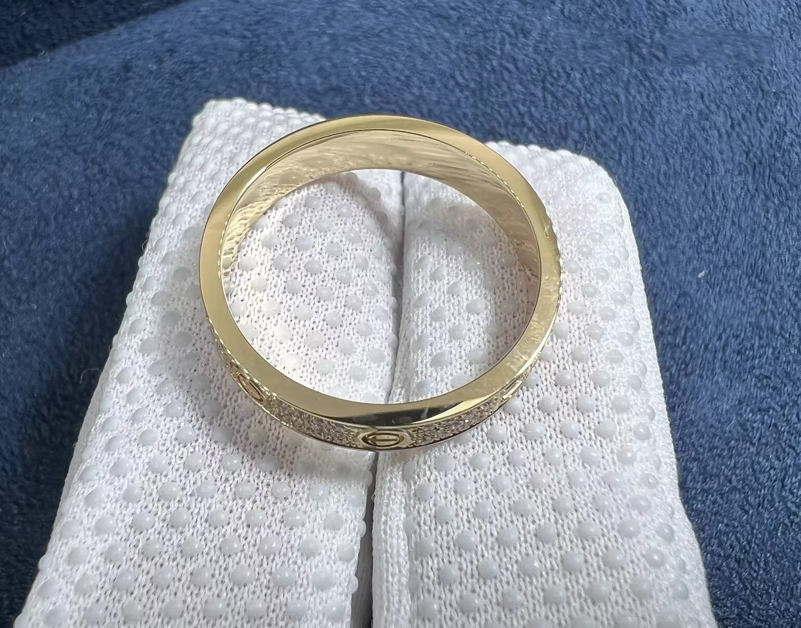 cartier 18k yellow gold diamond paved love wedding band ring b4083300 1
