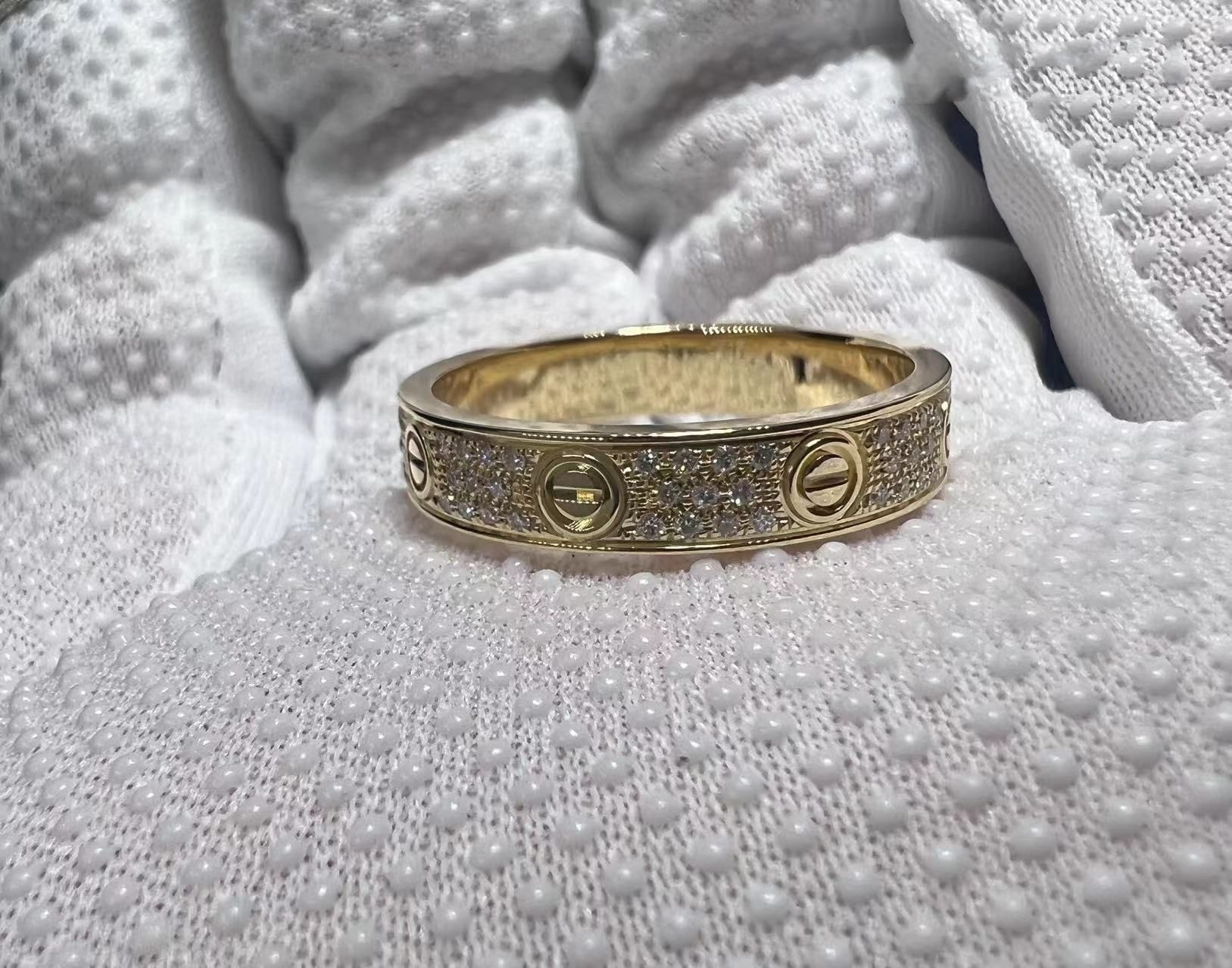 cartier 18k yellow gold diamond paved love wedding band ring b4083300 3