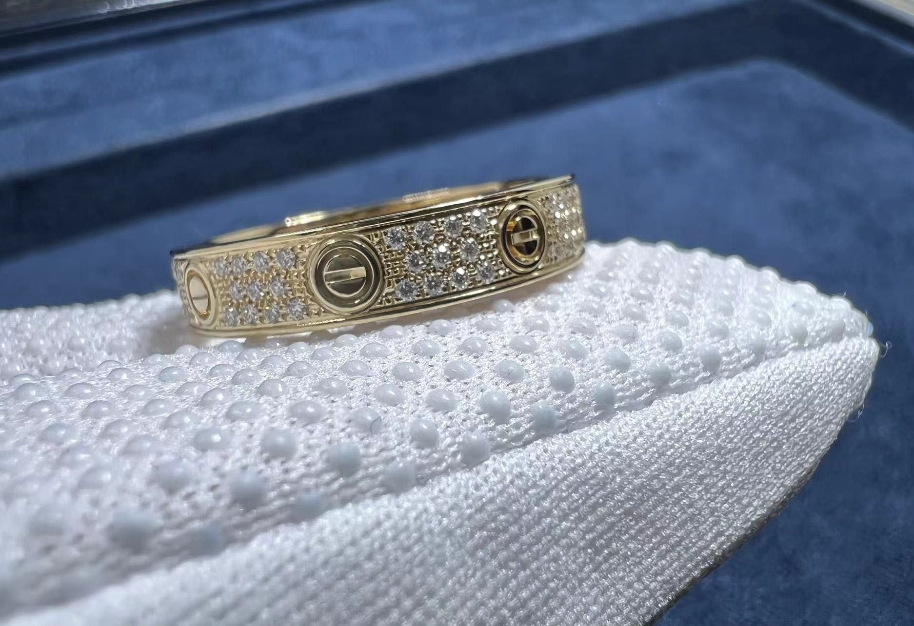 cartier 18k yellow gold diamond paved love wedding band ring b4083300 5