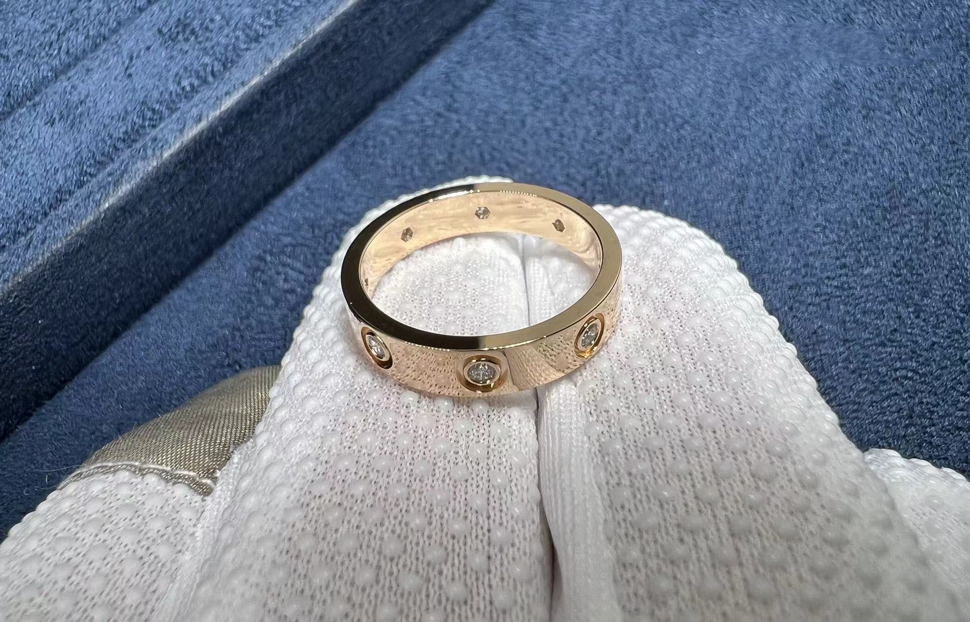 cartier 18k rose gold 4mm band 8 diamond love ring b4050800 1 1
