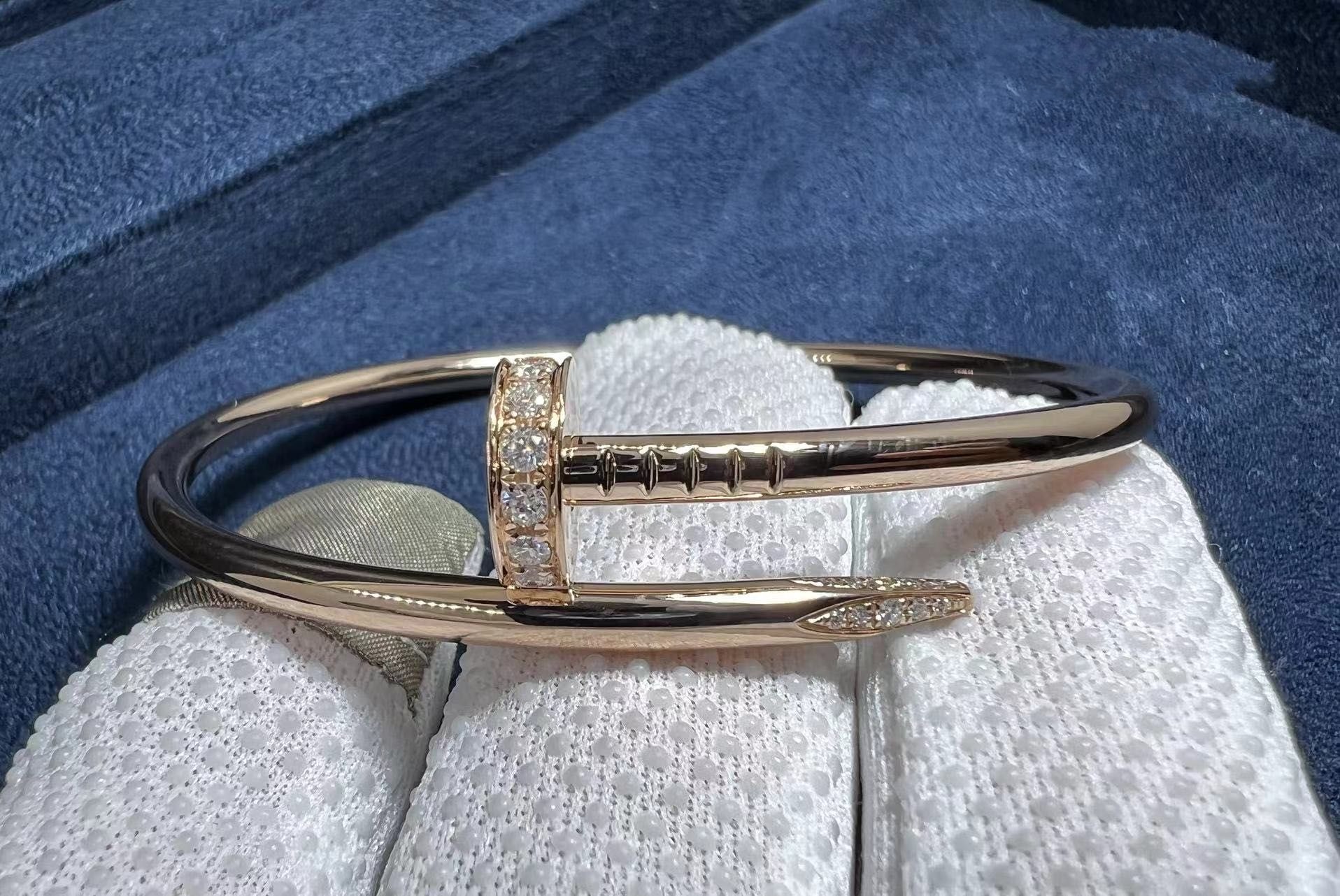 cartier 18k rose gold and diamond juste un clou nail bracelet b6048517 6