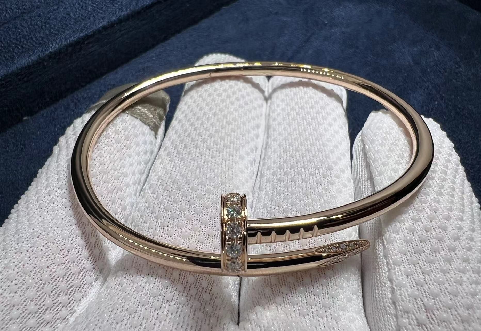 cartier 18k rose gold and diamond juste un clou nail bracelet b6048517
