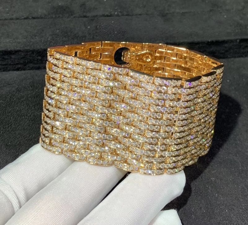 cartier 18k rose gold full pave diamonds agrafe high jewellery cuff bracelet hp601053 1